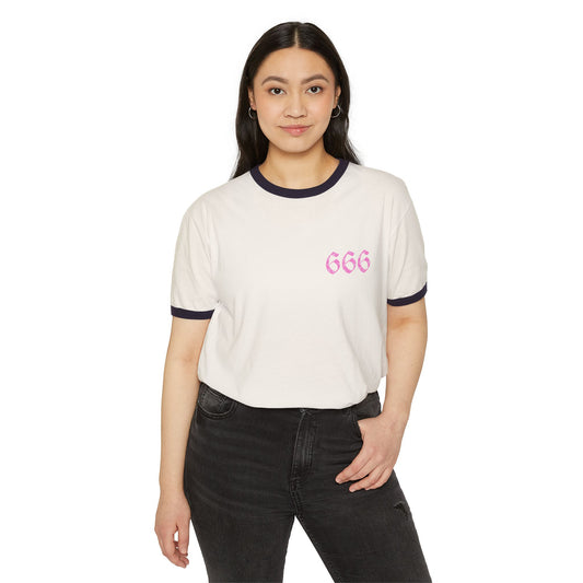 Pink 666/pentagram Unisex Cotton Ringer T-Shirt