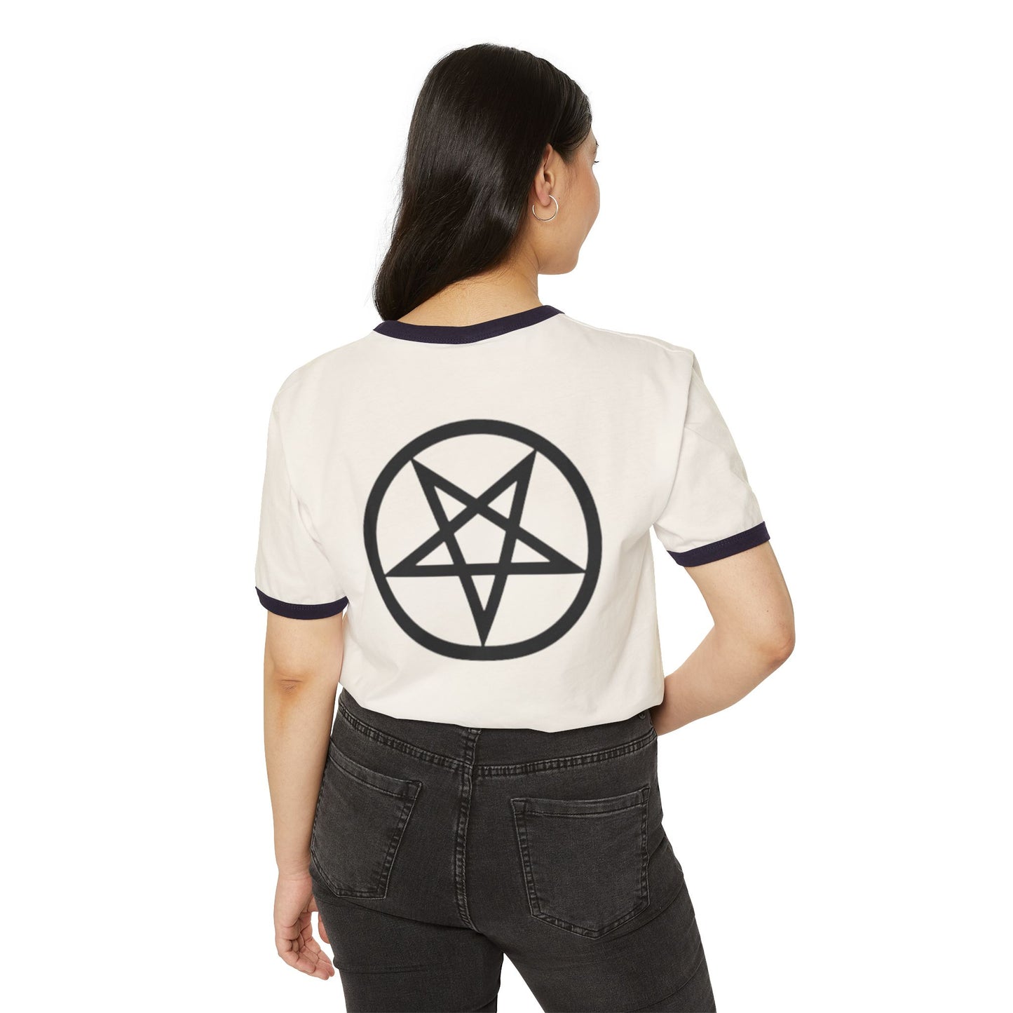 Pink 666/pentagram Unisex Cotton Ringer T-Shirt