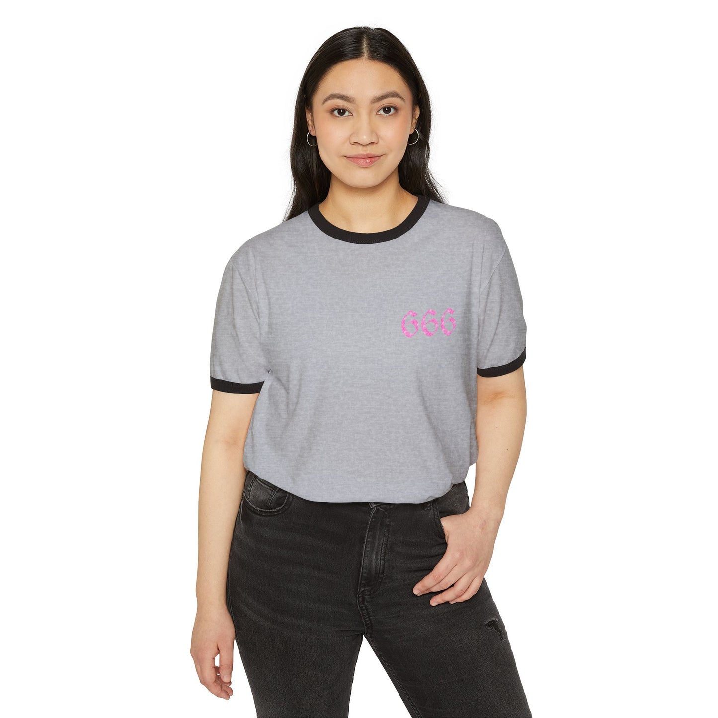 Pink 666/pentagram Unisex Cotton Ringer T-Shirt
